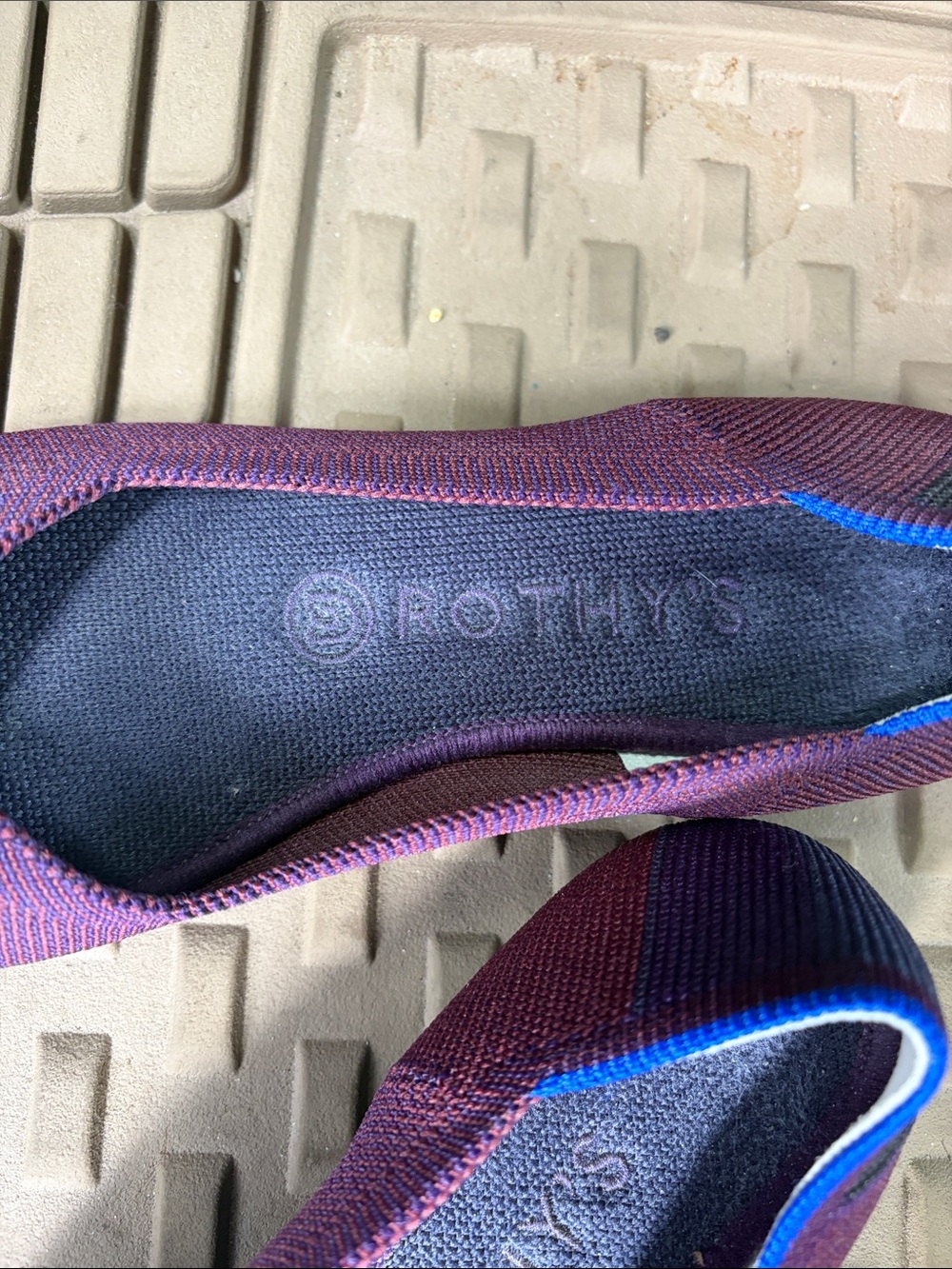 Rothy's Plum and Navy Knit Ballet Flats with Blue Trim - Picture 2 of 7
